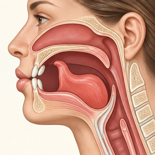 DR side-view movement: Touch the ridge behind your upper teeth with your tongue tip for d. Release into r while keeping the voice on.